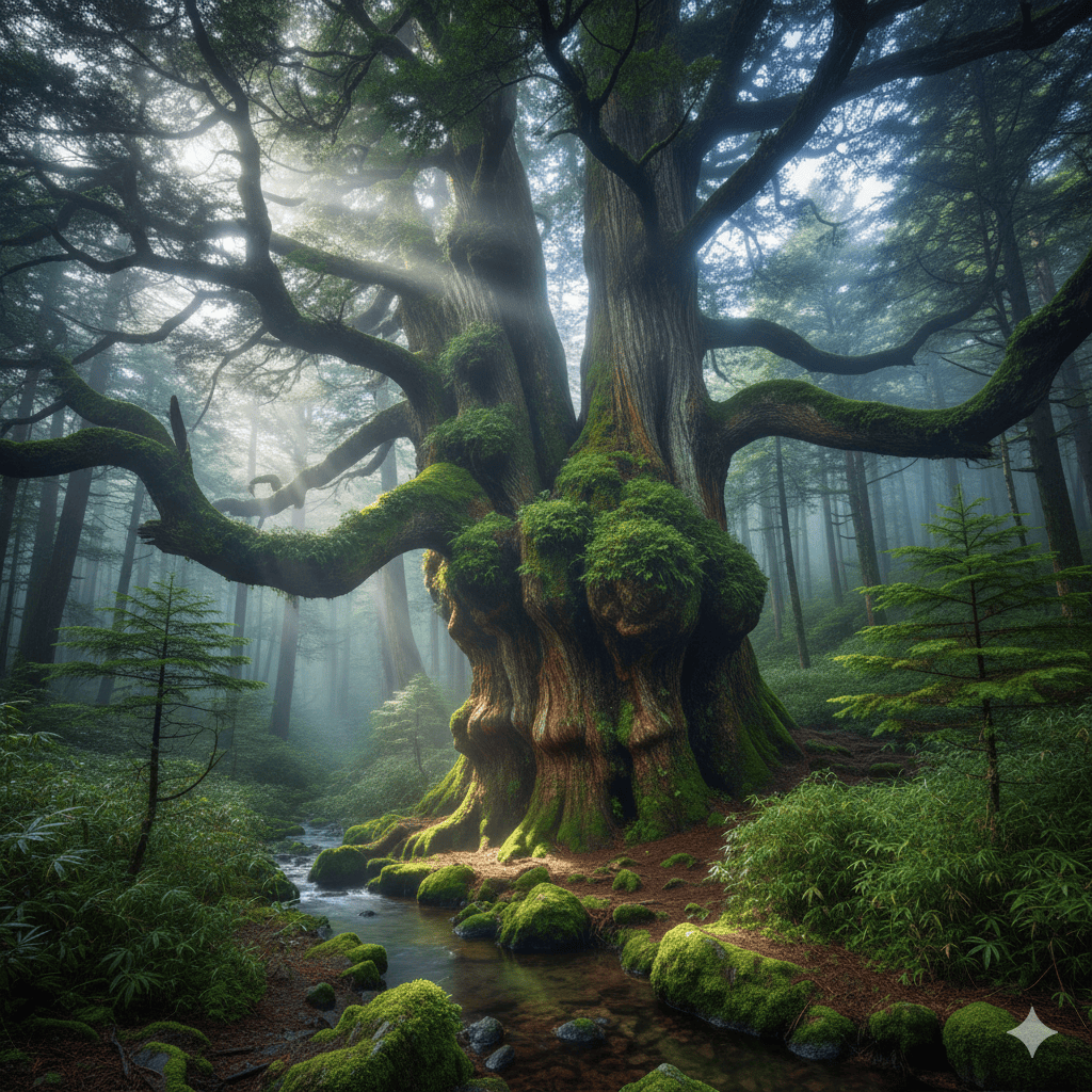 屋久杉の画像。鹿児島県屋久島に自生している屋久杉。神々しい画像。
