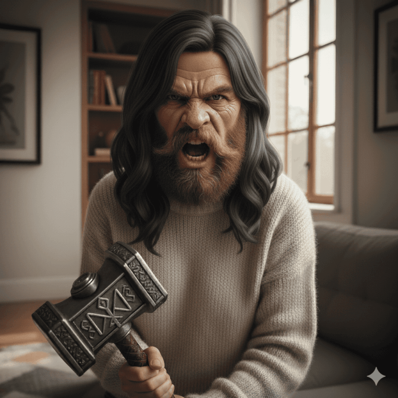 黒髪の若い華奢な女性だが、顔がファンタジーのキャラクターのドワーフであり、力強い武器を持っている。黒髪だが、髭は金毛。