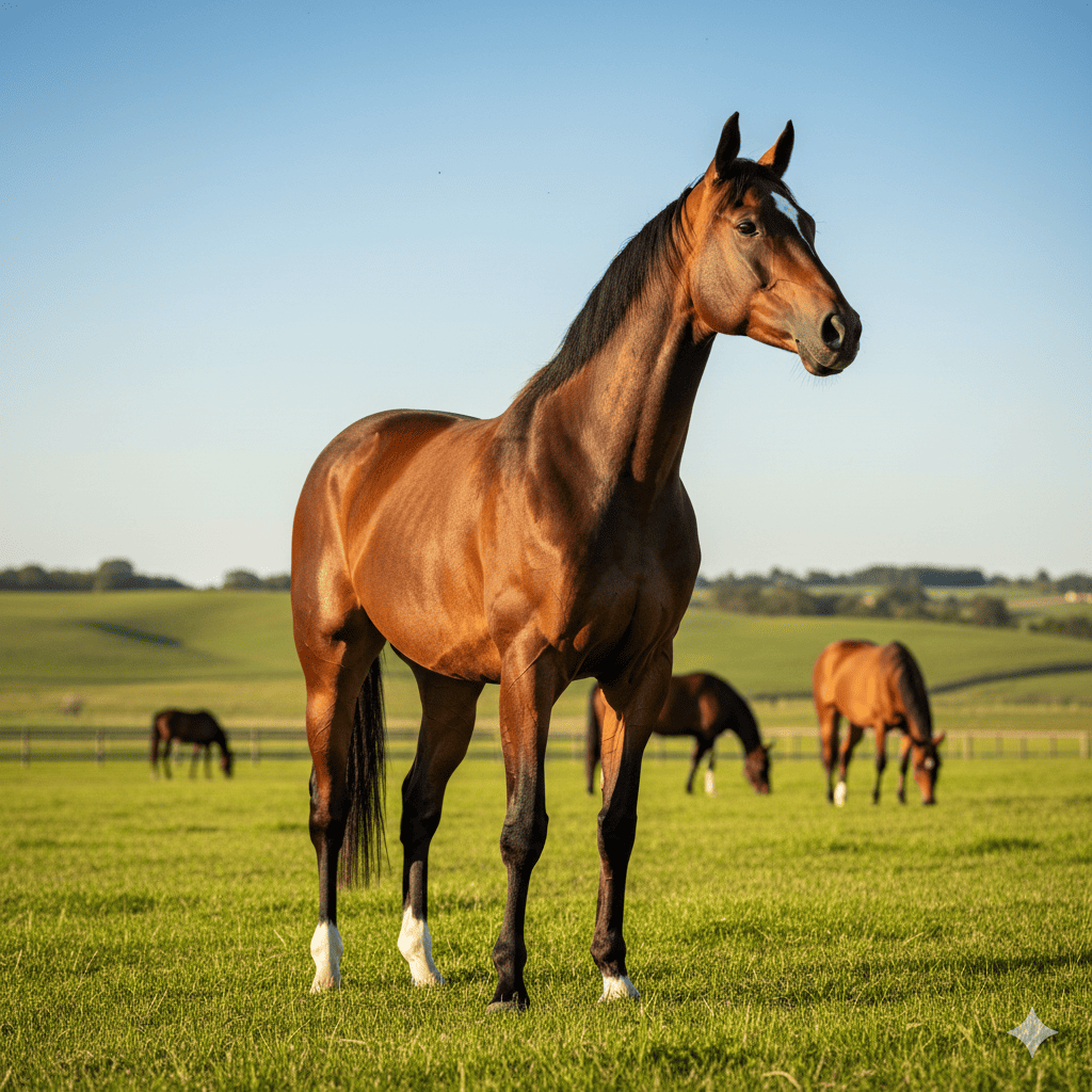 サラブレッドの画像。　放牧されているサラブレッド。
