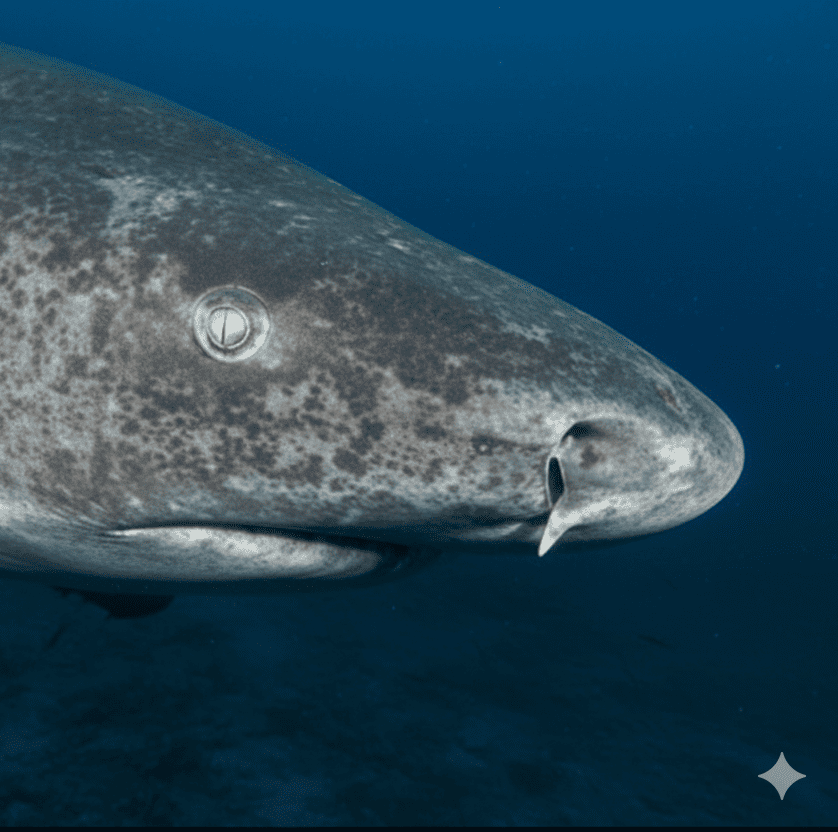 ニシオンデンザメの画像。海中をゆっくり漂うニシオンデンザメ。
