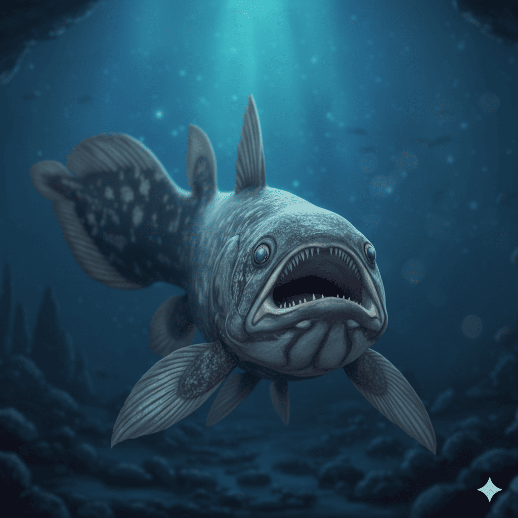 シーラカンスの画像。深海に漂うシーラカンス。