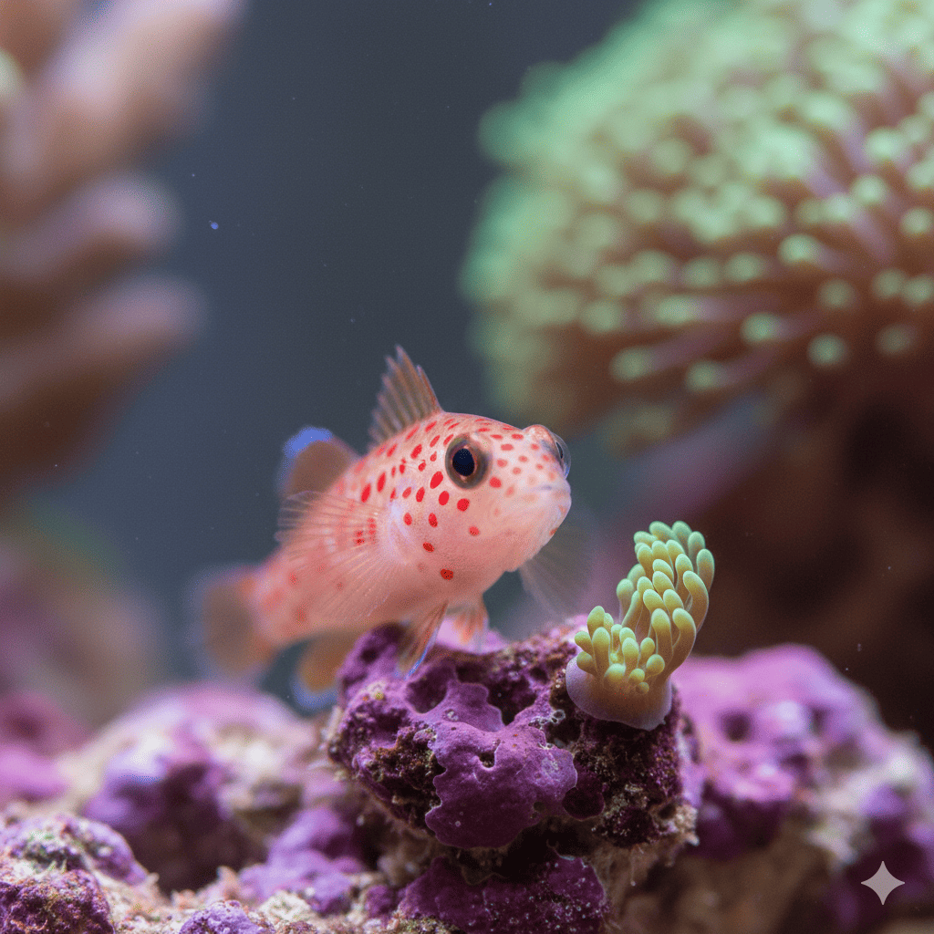 ドワーフハゼの画像。海底の岩で休んでいるドワーフハゼ。